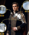 Epic Medieval Shoulder Pauldron Armor Set for Cosplay and LARP with smooth edges and heavy duty rivets, worn by a model.