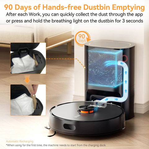 Robot Vacuum And Mop Combo With 10000Pa Suction, LiDAR Smart Mapping, 160 Minute Run Time, 90 Day Self Emptying Dock