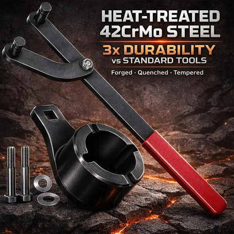 Pro Grade Crank Pulley Harmonic Damper Holding Tool Set with red handle and crank bolts for 22RE 2RZ 3RZ V6 V8 engines