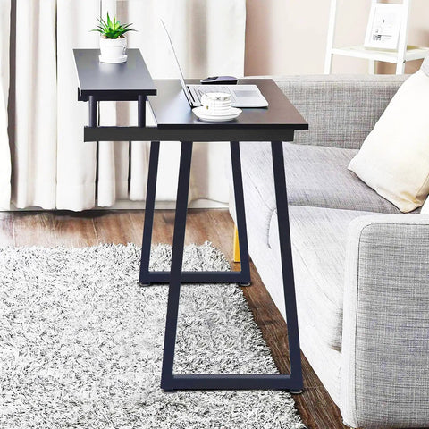36 Inch Metal Table Bar Legs Heavy Duty Beefy Industrial Style With Adjustable Feet Pads Trapezoid Design supporting a desk in living room