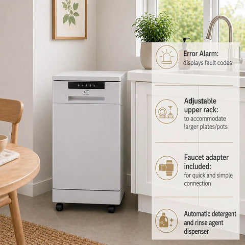 Game Changing 18 Inch Portable Dishwasher With Stainless Steel Tub And Six Hardworking Wash Cycles For No Sweat Cleanup Energy Star Approved in kitchen.