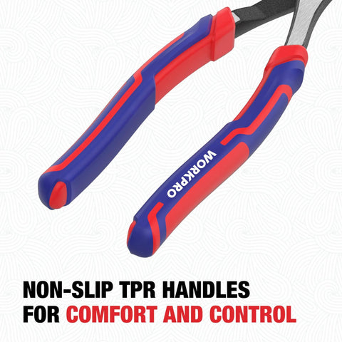 WORKPRO 8-inch high-leverage diagonal pliers with blue and red non-slip handles