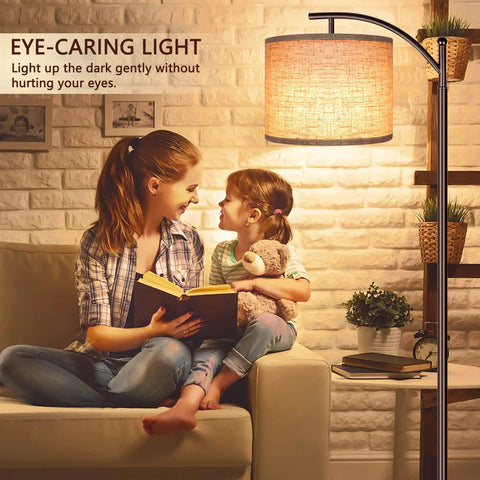 Mother and child reading under Tall Industrial Floor Lamp With LED Bulb 9W 800 Lumens Three Color Temperature 2700K 4000K 5000K