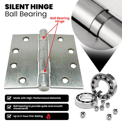 Heavy Duty 4.5 By 4.5 Inch Door Hinges 3 Pack Ball Bearing With Square Corners Brushed Nickel For Commercial And Residential Doors Built To Last Tough As Nails Steel Construction, close-up