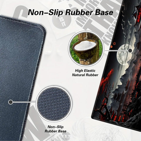 Close-up of Full Moon Beefy Large Desk Pad showing non-slip rubber base, texture details, and high elastic natural rubber