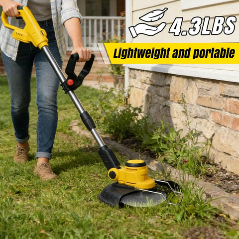 Person using 4 In 1 Cordless Grass Trimmer And Brush Cutter For 20V Battery Systems Lightweight Yard Tool With A 12 Inch Cutting Area