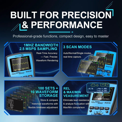 Two In One Portable Oscilloscope And Multimeter With 1 MHz Bandwidth And 2.5 Msps Sampling, diagram features overview