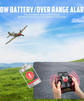 4 Channel RC Plane P40 Fighter with Aileron and 6 Axis Gyro in flight with remote control, low battery warning display