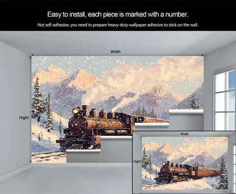 Steam Train Wallpaper Mural For Living Room And Bedroom Large 79 By 55 Inch Not Peel And Stick Vintage Steam Locomotive Poster Style