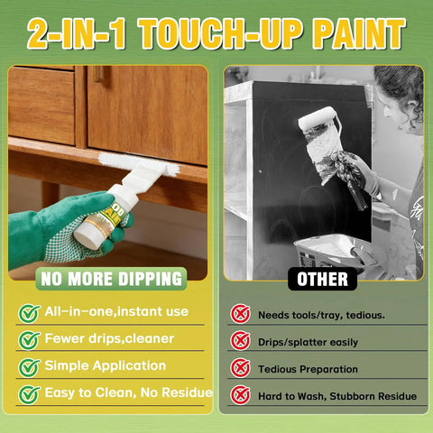White Touch Up Paint For Wood And Household Fixes, 6.35 Oz Water Based All In One Repair Gel, No Sanding Or Primer Required, Smooth Glide Application And Long Haul Durability For Cabinets shown on cabinet with easy application.