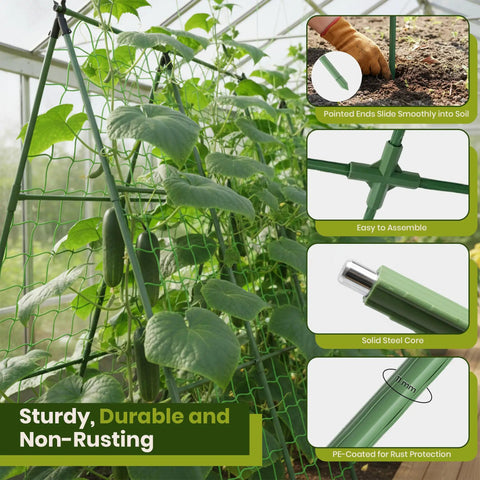 A Frame Garden Trellis For Raised Beds Ideal For Cucumbers Peas Zucchini Squash Tomatoes And More Built To Last With Rust Resistant Steel Easy Assembly In Minutes For Outdoor Climbing Plants, shown with cucumber vines