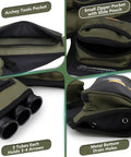 Dope Hip Quiver For Arrows With 3 Tube Holder And Slim Side Pockets, Army Green archery gear close-up details view