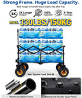 Beach Wagon With Balloon Wheels Seven Point Five Inch Soft Sand Glide Heavy Duty Cart 330 Lb Capacity loaded with water bottles