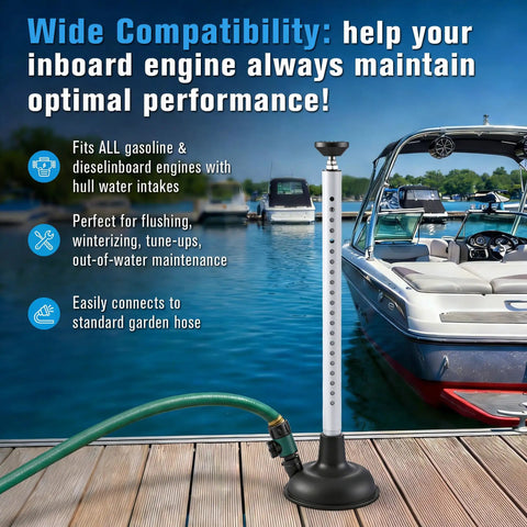 Adjustable Inboard Engine Flusher With Telescoping Shaft Universal Marine Grade PVC Round Cup Flusher With Valve Garden Hose Connector Black Heavy Duty Inboard Cooling System Cleaner For Gas Or Diesel