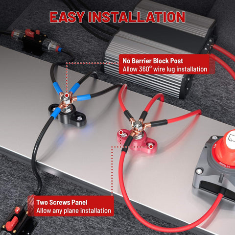 Beefy 12V 150A Power Distribution Block With Five Sixteenths Inch Stud M8 Terminal Bus Bar installed in car