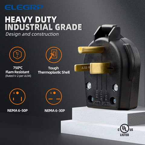 Heavy Duty NEMA 6 30P And 6 50P Angle Plug 30 And 50 Amp 250V 2 Pole 3 Wire Grounding Power Plug For Welder And Generator UL Listed