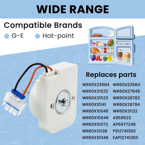 Evaporator Fan Motor For GE And Hotpoint Refrigerators, Replacement Part Fits WR60X10046 WR60X10141 WR60X10346 WR60X23584