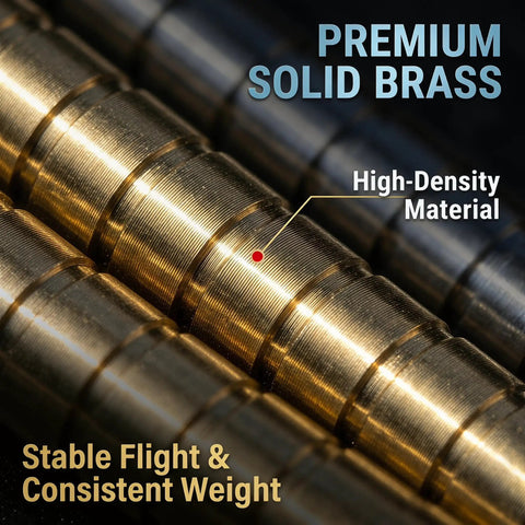 Close-up of Brass Arrow Inserts 6.2mm.244 ID For Carbon Arrows With 8-32 Thread, showing high-density solid brass material