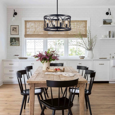 Dope Modern Farmhouse Black Drum Chandelier Light Fixture For Dining Room Living Room Entryway And Bedroom, Easy Install