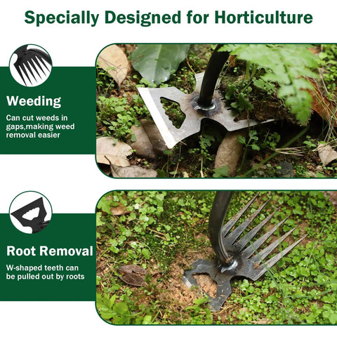 Weed Remover Tool for Gardening, Portable Weeder with 6 Teeth, Stainless Steel Hand Tool in use for weeding and root removal