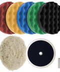 Pro Buffing And Polishing Kit For Car Detailing, 6 Pad Set With Five Waffle Foam Pads And One Wool Pad, 8 Inch Polisher Pads
