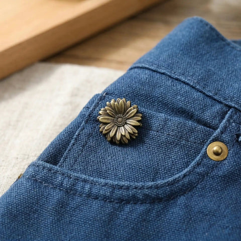 Antique Bronze Metal Snap Buttons Set Ten Pieces Durable Zinc Alloy Fasteners For Leather Craft Handbags Purses Bags Clothing DIY With Vintage Look And Rust Proof Finish installed on denim pocket
