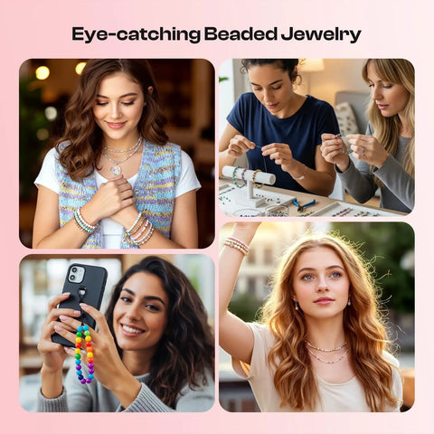 People creating jewelry using Two In One Electric Bead Spinner For Clay And Seed Beads With Adjustable Speed And Rotation.