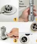 Dual End Drain Removal Wrench For Bathtubs And Showers Heavy Duty Aluminum used on tub drain, showing easy grip and durable design.