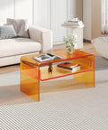 Orange Acrylic Coffee Table With Open Storage Two Tier Clear Modern Coffee Table For Living Room Office Reception And Bedroom