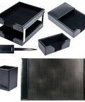 Black Bonded Leather 8-Piece Desk Accessory Set For Organization And Executive Decor including blotter, tray, and holder