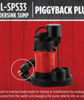 One Third HP 115 Volt Under Sink Sump Pump System With Six Gallon Basin showing piggyback plug for easy manual mode conversion