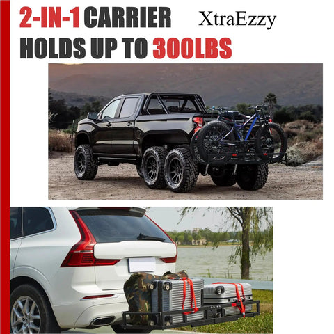 Truck and SUV with Beefy 2 Bike Hitch Rack And Foldable Cargo Carrier For E Bikes, Heavy Duty Fits Two Fat Tire Mountain Bikes, 2 Inch Receiver