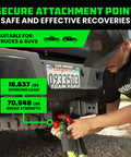 Installation of Heavy Duty Super D Ring Shackles 2 Pack With 70,548 Lb Break Strength on vehicle, red finish