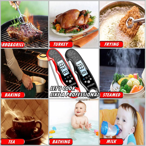 Instant Read Digital Meat Thermometer 2 Pack Waterproof Kitchen Probe With Backlight And Easy Calibration uses