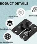 Compact 90 Degree Flip Latch Gate Security Lock With Matte Black Finish Rock Solid Build Made For Cramped Spots And Quick Setup On Barn Doors Sheds And Kennels showing stainless steel construction and installation features.