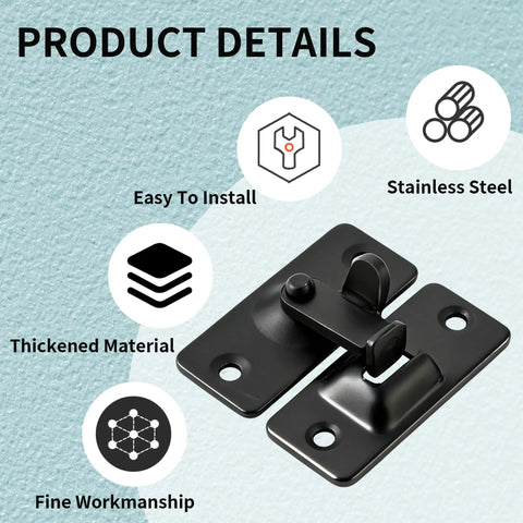 Compact 90 Degree Flip Latch Gate Security Lock With Matte Black Finish Rock Solid Build Made For Cramped Spots And Quick Setup On Barn Doors Sheds And Kennels showing stainless steel construction and installation features.