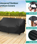 4 Piece Patio Furniture Cover Set Waterproof Outdoor Sofa 2 Chair Covers And Coffee Table Cover With Windproof Buckle Straps And Adjustable Drawstrings Black on deck