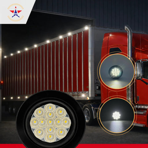 Two Pack 2.5 Inch Round White LED Marker Lights Kit 13 Diodes Waterproof Flush Mount Includes Grommet And 2 Wire Pigtail