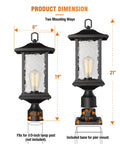 Outdoor Dusk to Dawn Post Light 21 Inch Exterior Lamp Post Lantern With Pier Mount Base Black Cast Aluminum And Water Glass