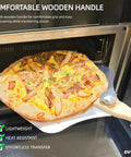 OVTHMT pizza peel with foldable wooden handle and aluminum blade, 12 x 14 in, for transferring pizzas from oven.