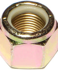 Beefy Nylon Insert Lock Nuts Grade 8 5/8-18 Steel With Yellow Zinc Finish 3 Pack Heavy Duty Fasteners Close-Up