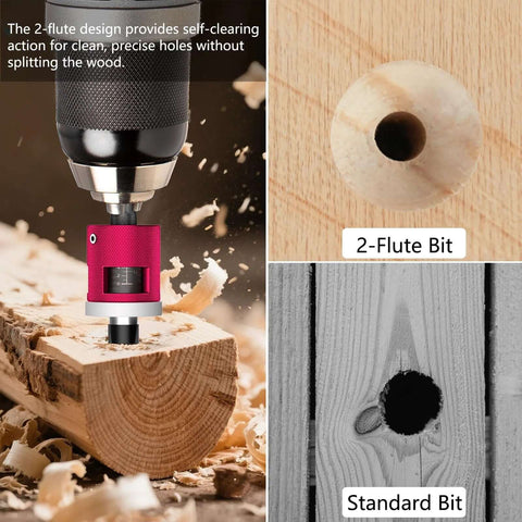 BURMONG 5-piece countersink drill bit set with adjustable depth stop and pink quick-change collar, 1/4 in hex shank for wood