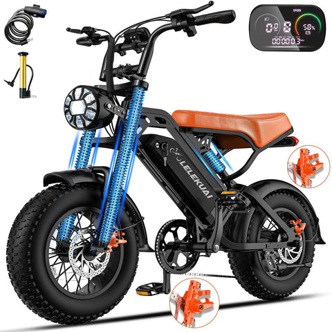 Beast Mode 1200W Peak Ebike For Adults With Fat Tire 28 MPH Top Speed Removable 48V 18Ah Battery 500 Lbs Capacity 16 By 4 Fat Tires All Terrain Electric Bike For City Cruising And Trail Adventures, shown with accessories.