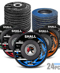 Shall zirconia flap discs, 24-pack, 4-1/2 in x 7/8 in arbor, T29/T27, grits 40/60/80/120, front view