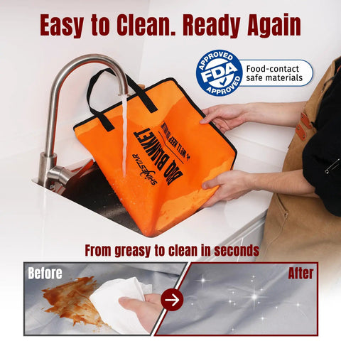 Meat Resting Blanket For BBQ 22 Inch Insulated Leakproof Bag Keeps Brisket Pork Shoulder Turkey And Chicken Hot At 110F For Juicy Tender Results Tear Resistant Oxford For Camping Backyard BBQ being easily cleaned at a sink