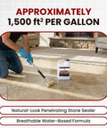 Person applying Premium Water Based Penetrating Stone Sealer For Marble Granite Travertine Limestone And Grout Joints with a roller.