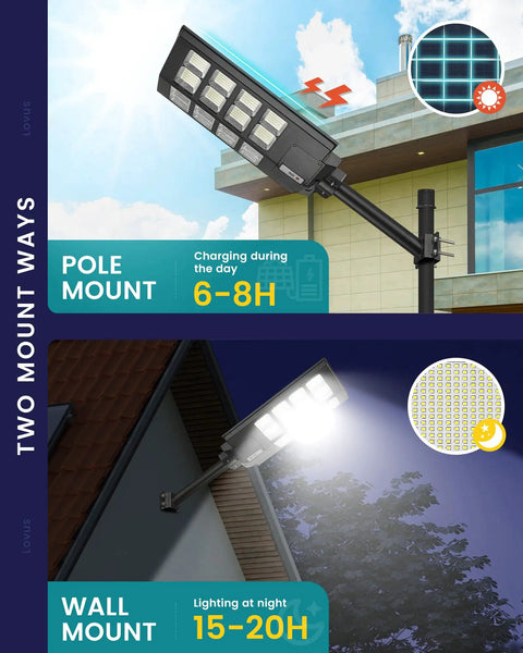 Super Bright 8000W LED Solar Street Light for Outdoor Security 800000LM Flood Light pole and wall mount options
