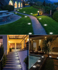 Outdoor Solar Ground Lights 16 Pack No Fuss 8 LED Per Light illuminating pathway and gardens; waterproof, energy-saving design