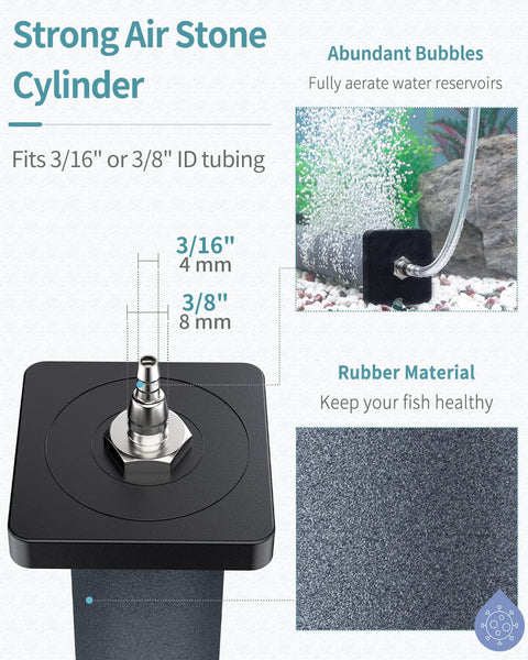 8 Inch Air Stone Cylinder For Large Aquariums Ponds And Garden Circulation Systems 2 Pack With Dense Micro Hole Diffuser and tubing