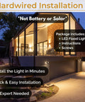 Led Black Two Light Bullet Flood Light 3000K Adjustable Dual Head Outdoor Security Spotlight Hardwired Waterproof For Yard Patio Garden Garage Landscape And Exterior Walls installed on house exterior, illuminating patio and garage area for security at dusk.